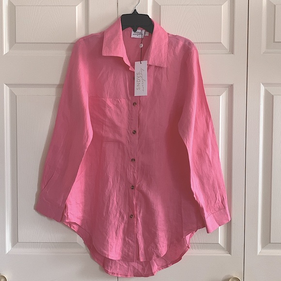 SNDYS Leo Linen Button Up Shirt in Pink Size 2 From REVOLVE - Picture 7 of 7